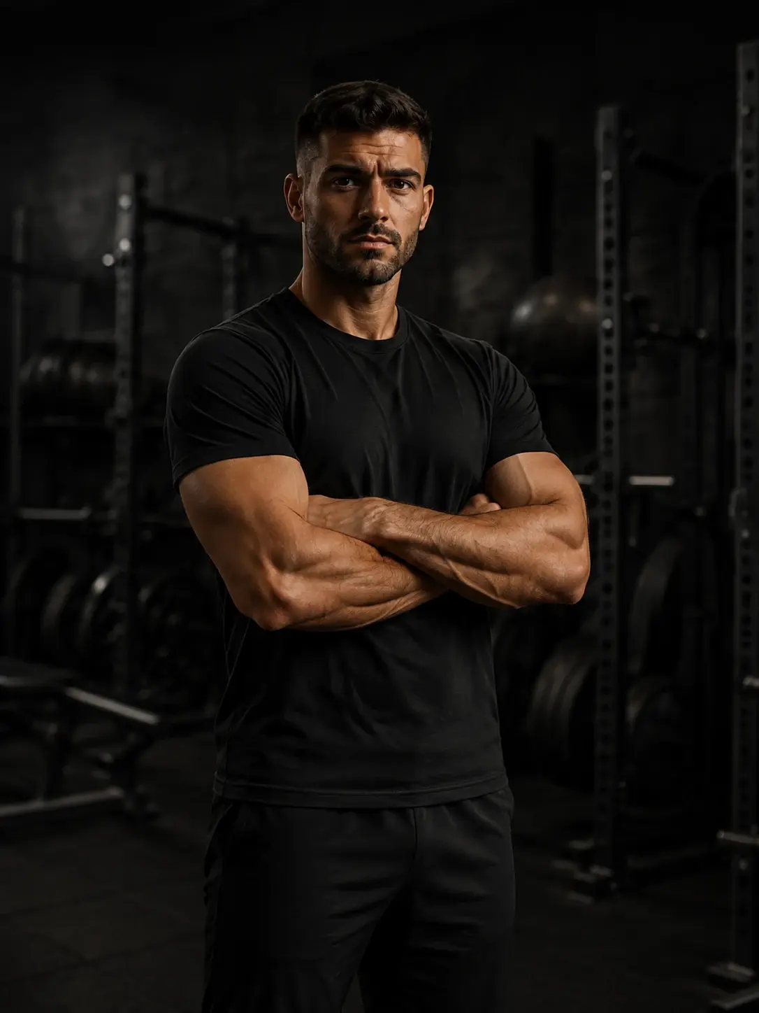 Elouan, coach sportif, bras croisés dans sa salle d’entraînement